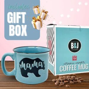 Mama Bear Coffee Mug for Mom, Mother, Women, Wife - Unique Fun Gifts for Her, Mother's Day, Christmas (Teal)