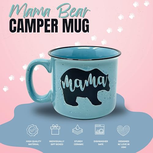 Mama Bear Coffee Mug for Mom, Mother, Women, Wife - Unique Fun Gifts for Her, Mother's Day, Christmas (Teal)