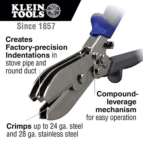 Klein Tools 86520 5 Blade Crimper for Ductwork, Pipe and Sheet Metal Crimps 24 gauge Steel, 28 gauge Stainless