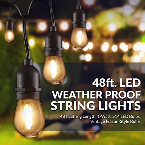 Newhouse Lighting LED String Lights with Weatherproof Technology, Dimmable with Wireless Remote Control, 48ft and 16 (15+1 Free) LED Light Bulbs Included, Black (CSTRINGLEDDIM)