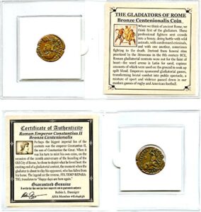 300 it roman centenionalis constantius ii gladiator coin mini album,story card & certificate 18mm very good