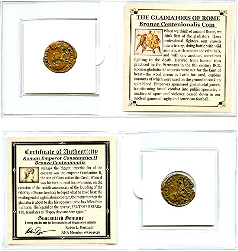 300 IT Roman Centenionalis Constantius II Gladiator Coin Mini Album,Story Card & Certificate 18mm Very Good