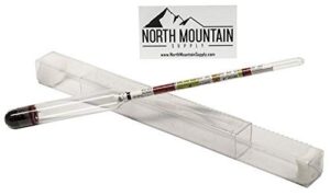 north mountain supply - nmsts-h glass triple scale hydrometer - specific gravity 0.760-1.150 - potential abv 0-16% - sugar per liter 0-341 clear