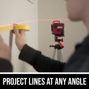 SKIL 65ft. 360° Red Self-Leveling Cross Line Laser Level with Horizontal and Vertical Lines Rechargeable Lithium Battery USB Charging Port, Compact Tripod & Carry Bag Included - LL932201