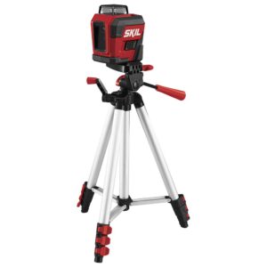 SKIL 65ft. 360° Red Self-Leveling Cross Line Laser Level with Horizontal and Vertical Lines Rechargeable Lithium Battery USB Charging Port, Compact Tripod & Carry Bag Included - LL932201