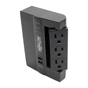 TRIPP LITE 6 Outlet Surge Protector Power Strip, 3 Rotatable Outlets, Wall Tap/Direct Plug in, 1200 Joules, 2 USB Charging Ports, Limited Warranty & $20, 000 Insurance (SWIVEL6USB), Black