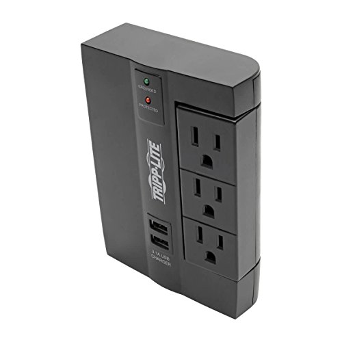 TRIPP LITE 6 Outlet Surge Protector Power Strip, 3 Rotatable Outlets, Wall Tap/Direct Plug in, 1200 Joules, 2 USB Charging Ports, Limited Warranty & $20, 000 Insurance (SWIVEL6USB), Black