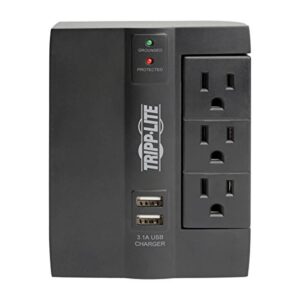 TRIPP LITE 6 Outlet Surge Protector Power Strip, 3 Rotatable Outlets, Wall Tap/Direct Plug in, 1200 Joules, 2 USB Charging Ports, Limited Warranty & $20, 000 Insurance (SWIVEL6USB), Black