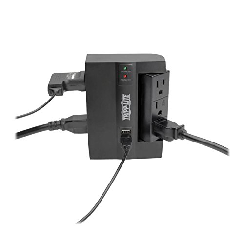 TRIPP LITE 6 Outlet Surge Protector Power Strip, 3 Rotatable Outlets, Wall Tap/Direct Plug in, 1200 Joules, 2 USB Charging Ports, Limited Warranty & $20, 000 Insurance (SWIVEL6USB), Black