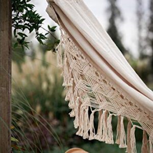 RISEON Handmade Boho Large Brazilian Macrame Fringe 2 Person Double Deluxe Hammock Swing Net Chair for Beach, Yard, Bedroom, Patio, Porch, Indoor, Outdoor, Wedding Decor 95" Lx 59" W