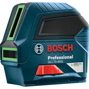 BOSCH GLL75-40G 75ft Green-Beam Self-Leveling Cross-Line Laser with VisiMax Technology, L-Bracket Adjustable Mounting Device and Carrying Pouch , Red