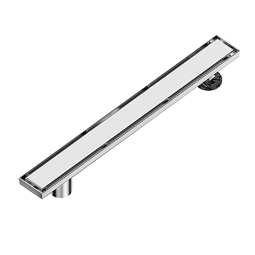 Neodrain 24-Inch Offset Linear Shower Drain with Tile Insert Grate Cover, Brushed 304 Stainless Steel Rectangle Side Outlet Shower Floor Drain, Adjustable Leveling Foot, Hair Strainer/Catcher