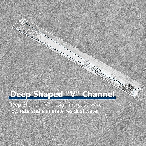 Neodrain 24-Inch Offset Linear Shower Drain with Tile Insert Grate Cover, Brushed 304 Stainless Steel Rectangle Side Outlet Shower Floor Drain, Adjustable Leveling Foot, Hair Strainer/Catcher