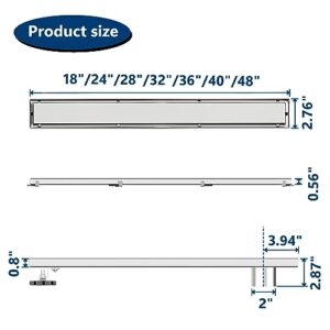 Neodrain 32-Inch Offset Linear Shower Drain with Tile Insert Grate Cover, Brushed 304 Stainless Steel Rectangle Side Outlet Shower Floor Drain, Adjustable Leveling Foot, Hair Strainer/Catcher