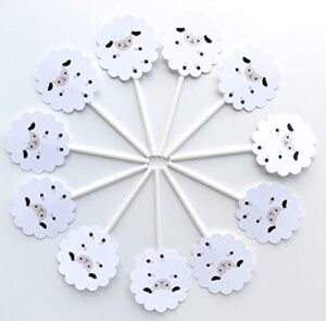 little sheep cupcake toppers 12 pcs, little lamb cake picks birthday decoration party supplies, neutral baby shower themed