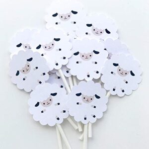 Little Sheep Cupcake Toppers 12 pcs, Little Lamb Cake Picks Birthday Decoration Party Supplies, Neutral Baby Shower Themed