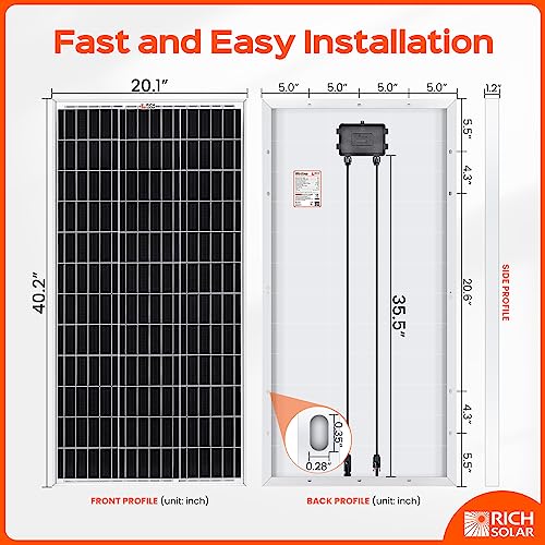 RICH SOLAR 100 Watt 12 Volt Solar Panel High Efficiency Solar Module Charge Battery for RV Trailer Camper Marine Off Grid