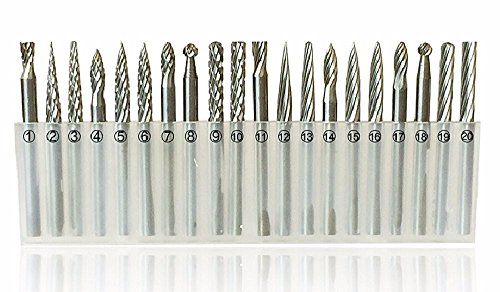 20 Pieces 1/8" Shank Tungsten Steel HSS Routing Router Drill Bits Set Rotary Burr for Dremel Tools Engraving Wood Working Tools