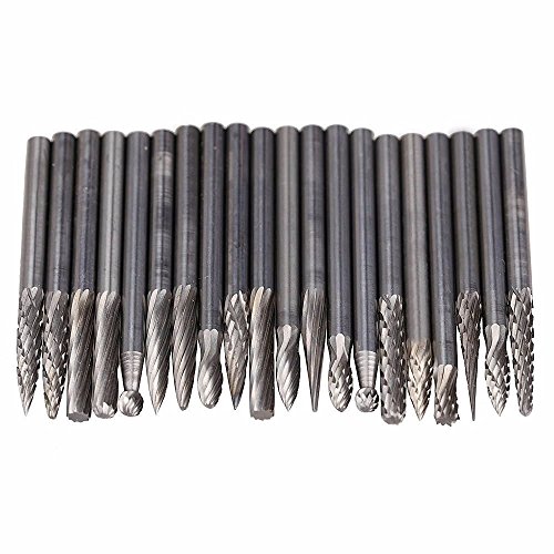 20 Pieces 1/8" Shank Tungsten Steel HSS Routing Router Drill Bits Set Rotary Burr for Dremel Tools Engraving Wood Working Tools