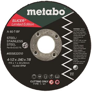 Metabo - Application: Steel/Stainless Steel - Slicer Wheel Promo Tin, 4.5"X.040x7/8 A60T, Pk 10 (655832010), Type 1 "Slicer" Wheels