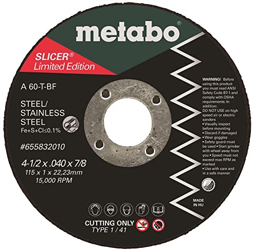 Metabo - Application: Steel/Stainless Steel - Slicer Wheel Promo Tin, 4.5"X.040x7/8 A60T, Pk 10 (655832010), Type 1 "Slicer" Wheels