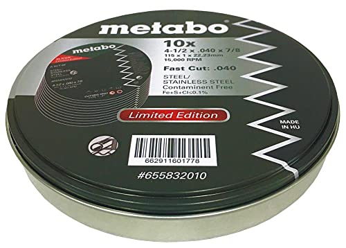 Metabo - Application: Steel/Stainless Steel - Slicer Wheel Promo Tin, 4.5"X.040x7/8 A60T, Pk 10 (655832010), Type 1 "Slicer" Wheels