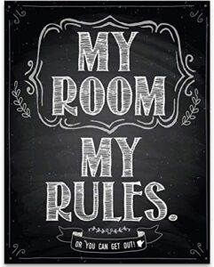 my room my rules - 11x14 unframed cool art print posters for teens - cute decor for teen room aesthetic, stuff for college dorm room essentials - cheap gift under $15