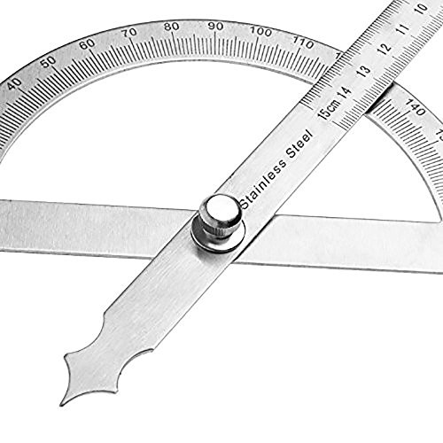 XMHF 0-180 Degree Stainless Steel Protractor Angle Finder with 0-150mm Arm Measuring Ruler Tool