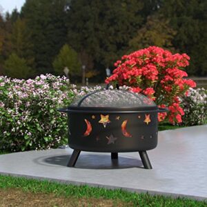 Solar 23” Portable Outdoor Fireplace Fire Pit Ring for Backyard Patio Fire, RV, Patio Heater, Stove, Camping, Bonfire, Picnic, Firebowl No Propane, Includes Safety Mesh Cover, Poker Stick