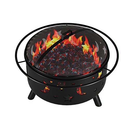 Solar 23” Portable Outdoor Fireplace Fire Pit Ring for Backyard Patio Fire, RV, Patio Heater, Stove, Camping, Bonfire, Picnic, Firebowl No Propane, Includes Safety Mesh Cover, Poker Stick