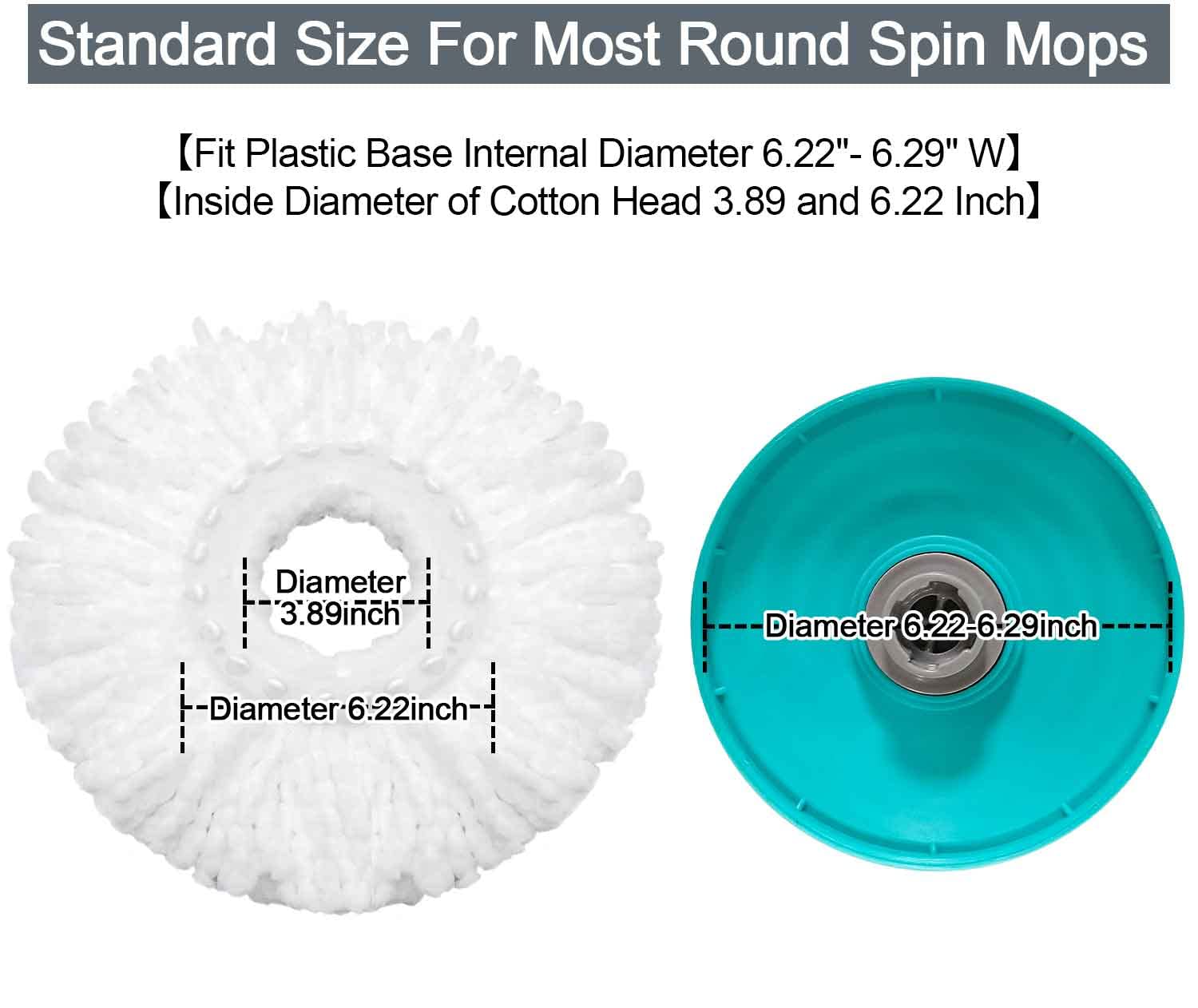 Tsmine Spin Mop Replacement Head - Microfiber Mop Heads Refills for Universal Spin Mop Floor Cleaning , Standard Replacement for Tsmine, for Hurricane, for Mopnado Round Shape Spin Mop Handle