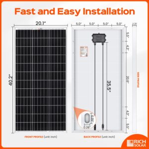 RICH SOLAR 200 Watt 12 Volt Solar Panel 2 Pack of 100W High Efficiency Solar Module Charge Battery for RV Trailer Camper Marine Off Grid