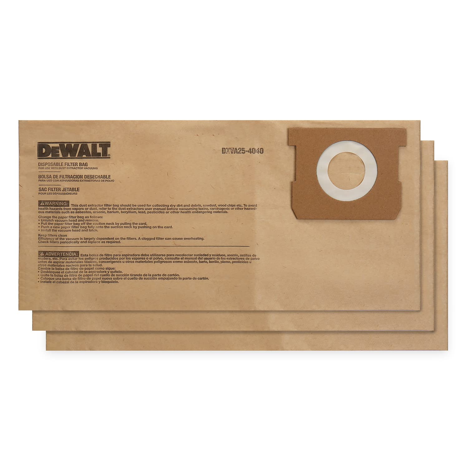 DEWALT DXVA25-4040 Dust Bag Fits for 4 Gallon Wet/Dry Vacuum Compatible with DXV04T