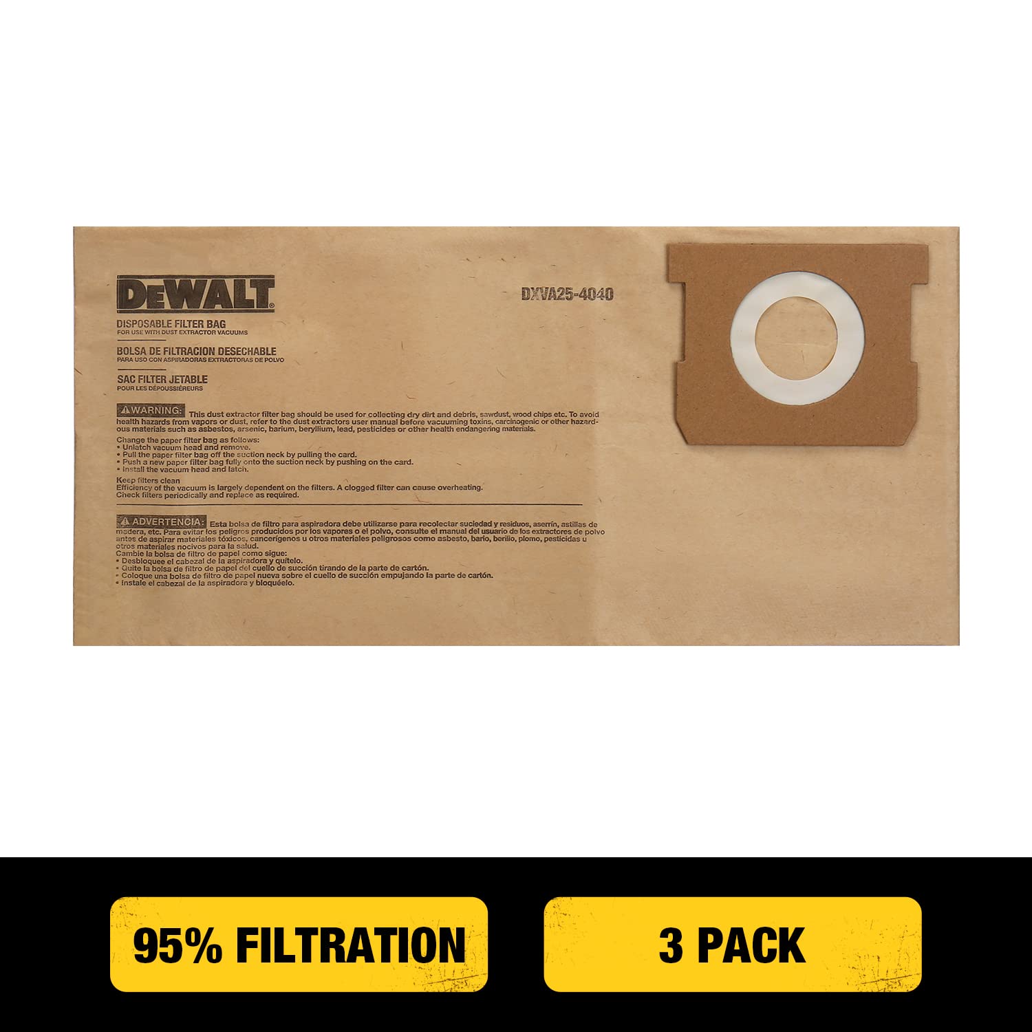 DEWALT DXVA25-4040 Dust Bag Fits for 4 Gallon Wet/Dry Vacuum Compatible with DXV04T