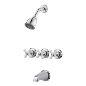 pfister lg01-8cpc 3 tub & shower faucet with metal cross handles, combo-chrome/white porcelain