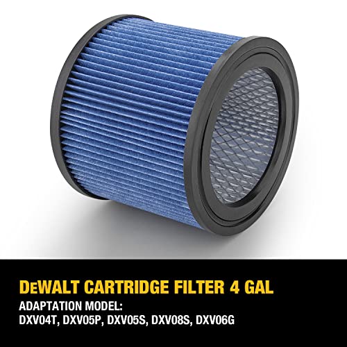 DeWalt DXVC4002 High Efficiency Cartridge Filter, Fit for 4 Gallon Wet/Dry Vacuum Cleaners, Compatible with DeWalt DXV04T, DXV05P, DXV05S, DXV08S, DXV06G Wet/Dry Shop Vacuums