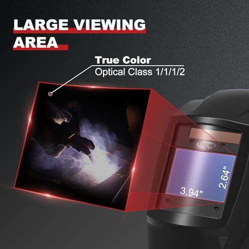 TOPDC Large Viewing Screen 3.94" x 2.64" Auto Darkening Welding Helmet, Solar/Battery Powered Welder Mask, Weld Hood 4 Arc Sensor Wide Adjustable Shade DIN 4/5-9/9-13 for MIG, TIG, ARC