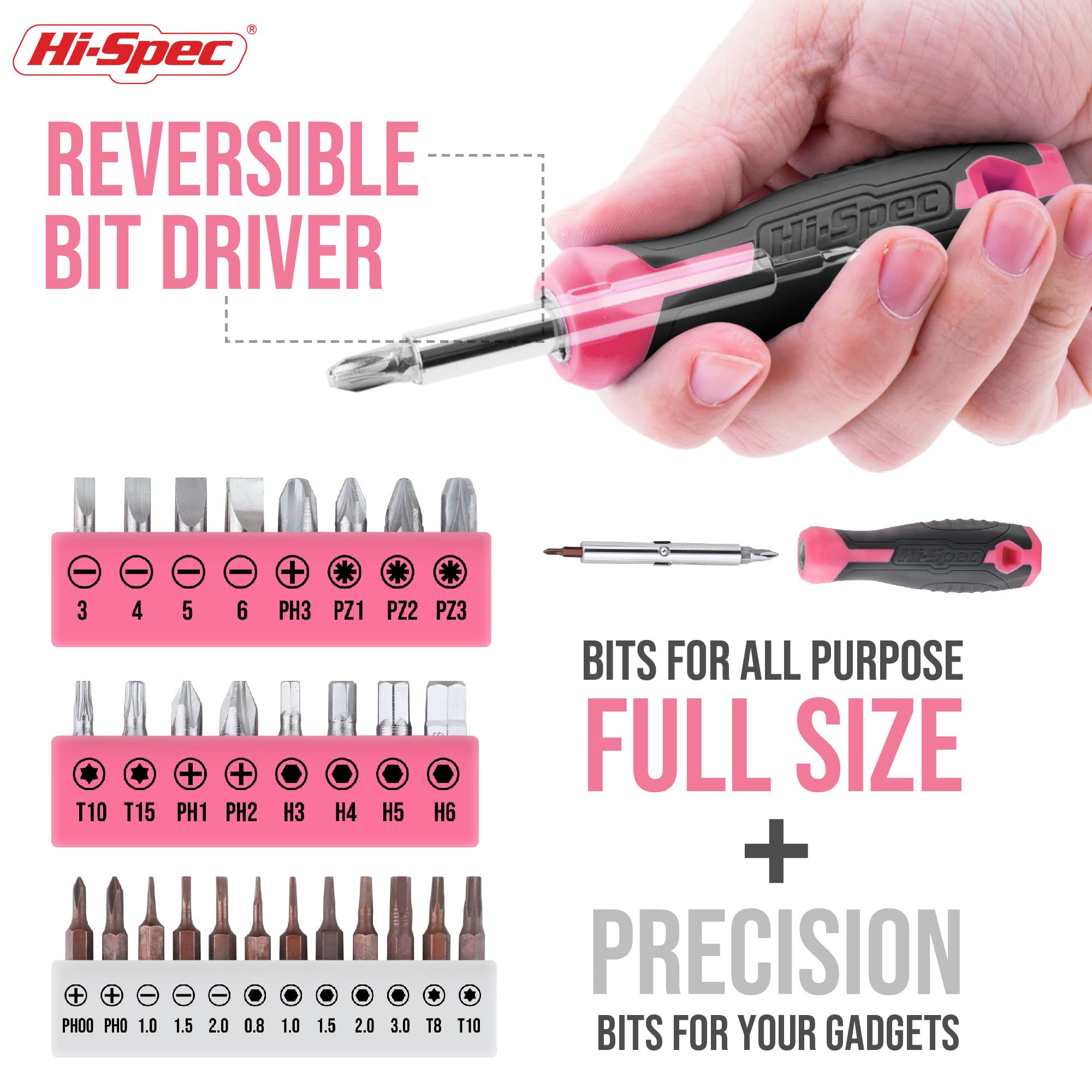Hi-Spec 42pc Pink Household DIY Tool Set for Women. Home, Office and College Dorm Small Tool Kit of Starter Basic Ladies Tools