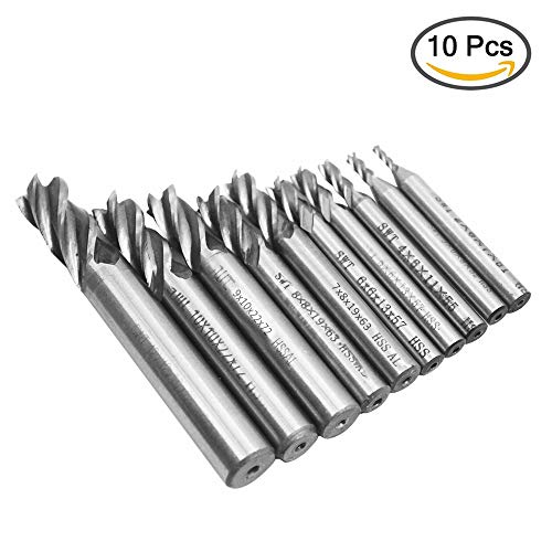 10 pcs 4-Flute End Mill Bits, AFUNTA 0.08" - 0.47" HSS CNC Straight Shank Drill Bits Cutter Tool Set for Wood Aluminum Steel Titanium