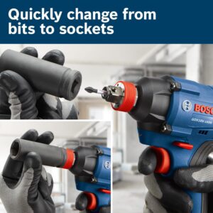 BOSCH GXL18V-496B22 18V 4-Tool Combo Kit with Compact Tough 1/2 In. Drill/Driver, Two-In-One 1/4 In. and 1/2 In. Bit/Socket Impact Driver, Compact Reciprocating Saw, LED Worklight and 2 Ah Batteries