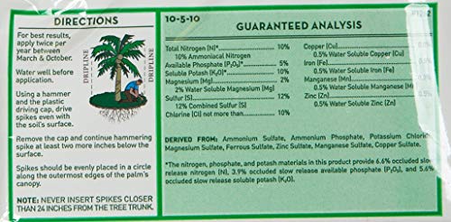 Jobe's Palm Tree Fertilizer Spikes 10-5-10 Time Release Fertilizer for All Outdoor Palm Trees, 5 Spikes per Package (3)