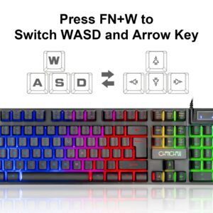 Keyboard and Mouse Gaming LED Wired Combo with Emitting Character Keyboard 4800DPI 2 Side Button USB Mouse Rainbow Backlit Mechanical Feeling Compatible with PC Raspberry Pi Mac Xbox one ps4