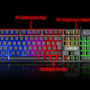 Keyboard and Mouse Gaming LED Wired Combo with Emitting Character Keyboard 4800DPI 2 Side Button USB Mouse Rainbow Backlit Mechanical Feeling Compatible with PC Raspberry Pi Mac Xbox one ps4