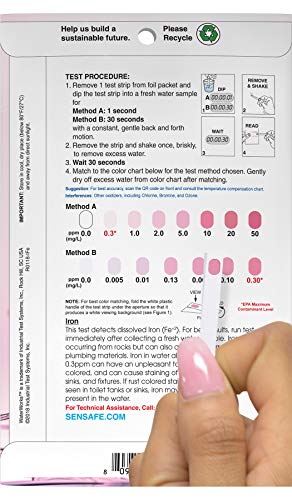 Industrial Test Systems 481146 Sensafe Iron (Ida's) Water Test Strips 30 Pack