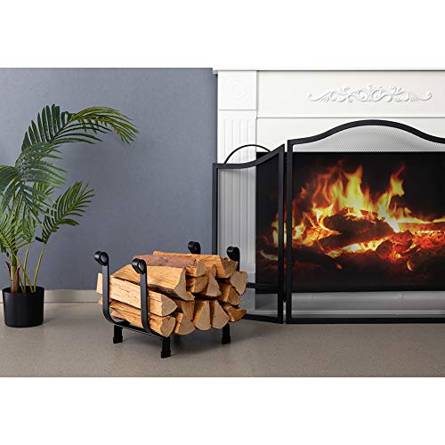 DOEWORKS 17 Inches Small Decorative Indoor/Outdoor Firewood Log Rack Bin with Scrolls, Black