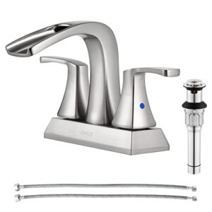 parlos 2 handles waterfall bathroom faucet with pop-up drain and faucet supply lines, brushed nickel, doris 14068