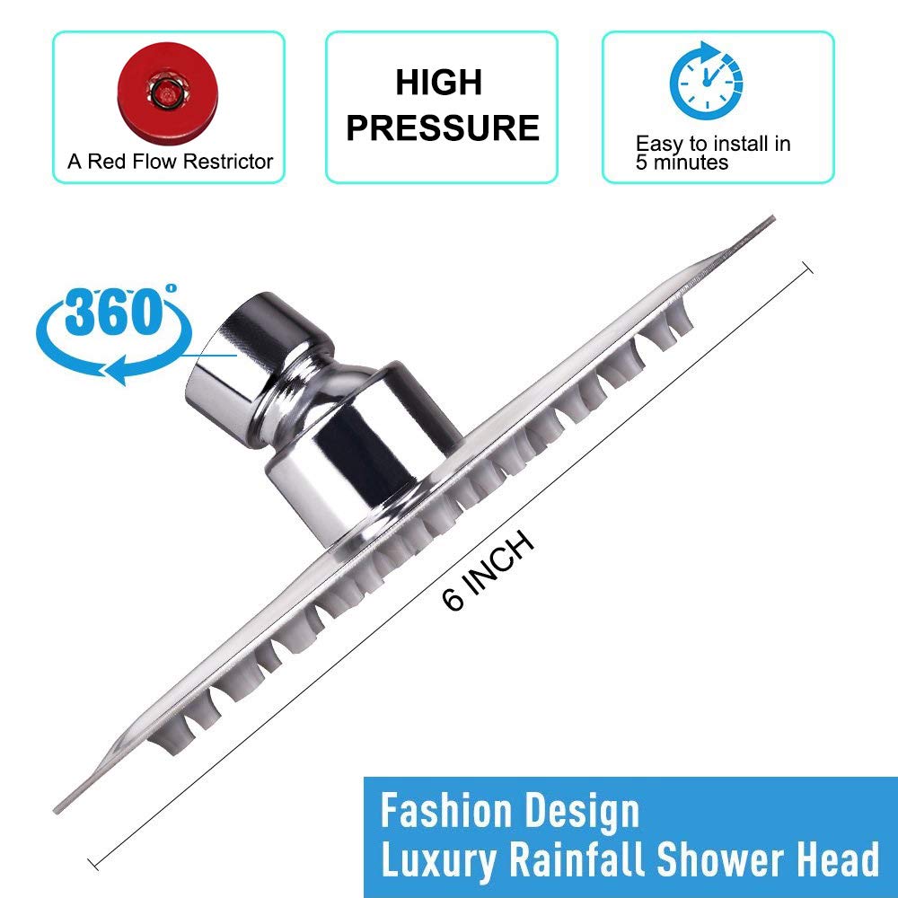 NearMoon Rain Shower Head, Ultra-Thin Design-Pressure Boosting, Awesome Some Experience, High Pressure High Flow Stainless Steel Rainfall Shower Head (6 Inch,Chrome Finish)