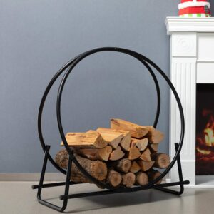 DOEWORKS 30 Inches Medium Round Steel Firewood Racks Heavy Duty Holder Log Rack Hoop