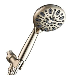 couradric handheld shower head, 6 spray setting high pressure shower head with brass swivel ball bracket and extra long stainless steel hose, brushed nickel, 5"