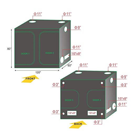 TopoLite Grow Tent Kit 120"x60"x80" Indoor Plants Dark Room+2Pcs Grow Light Hangers+1-pack 5x15ft Plant Trellis Netting+1Pcs Timer+1Pcs 60mm Bonsai Shear+1Pcs Thermometer Hygrometer (120"x60"x80" Kit)